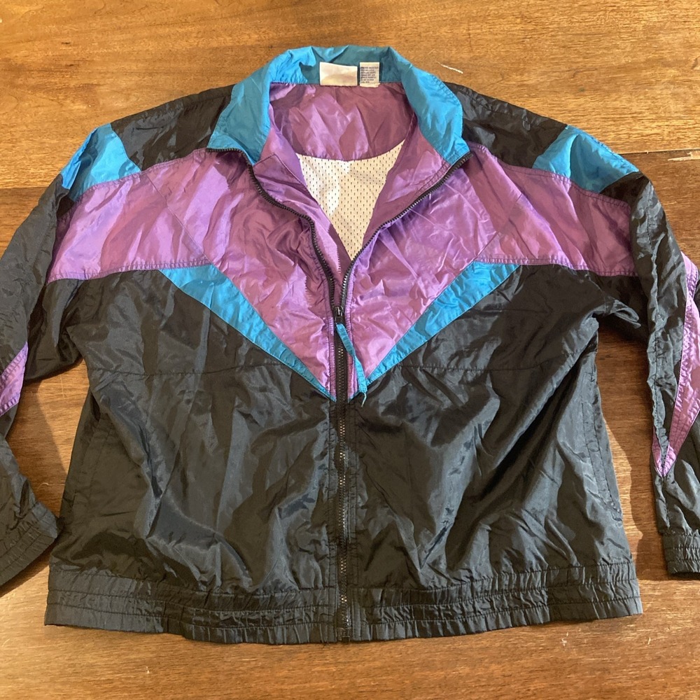Vintage Windbreaker Jacket The Athletes Foot Large Geometric‎ Nylon 80s 90s